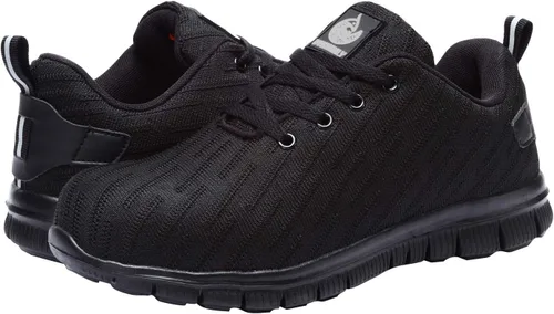 Miniatura 7 de DYKHMILY Zapatos deportivos con punta de acero para hombres y mujeres, zapatos de trabajo ligeros, antideslizantes, zapatos de seguridad