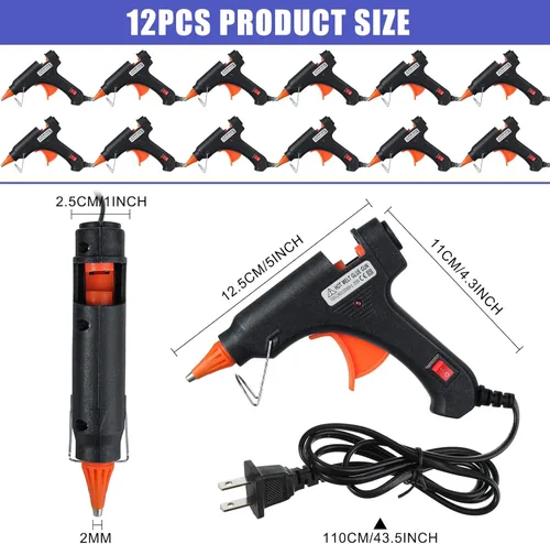 Miniatura 3 de Zhengmy 12 piezas mini pistolas de pegamento para manualidades, pistolas termofusibles, pegamento a baja temperatura con protección contra Negro
