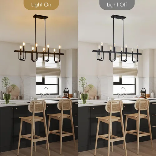 Miniatura 6 de Lámparas rectangulares para comedor sobre la mesa, candelabros modernos de estilo granja para comedor, candelabro lineal negro de 8 luces, luces