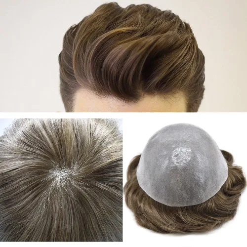 Miniatura 31 de Toupee para hombres Sistema de reemplazo de cabello humano real duradero invisible para hombre Toupee Hair Piece para hombres Poly Men Sistema