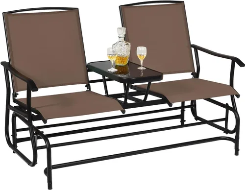 Miniatura 15 de Giantex Banco Mecedor para Patio con Marco de Metal, Mesa Central de Vidrio Templado, Asiento Mecedor Doble para Balcón, Jardín, Lado de la Piscina