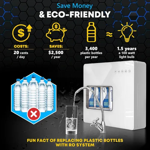 Miniatura 8 de Ronaqua Sistema compacto de ósmosis inversa de 5 etapas, membrana 50GPD certificada por NSF, bomba de refuerzo, cartuchos de filtro de cambio