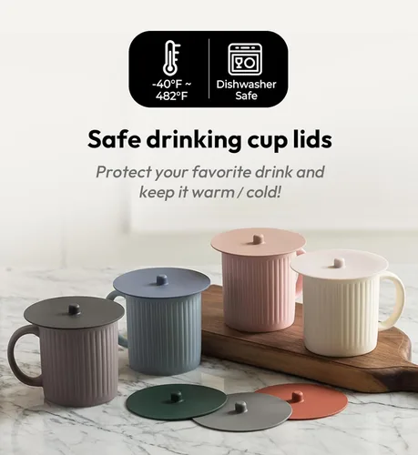 Miniatura 2 de Carrotez Paquete de 2 tapas de silicona para tazas, tapas para tazas de 4.3 pulgadas, tapas de silicona reutilizables para tazas de café y té