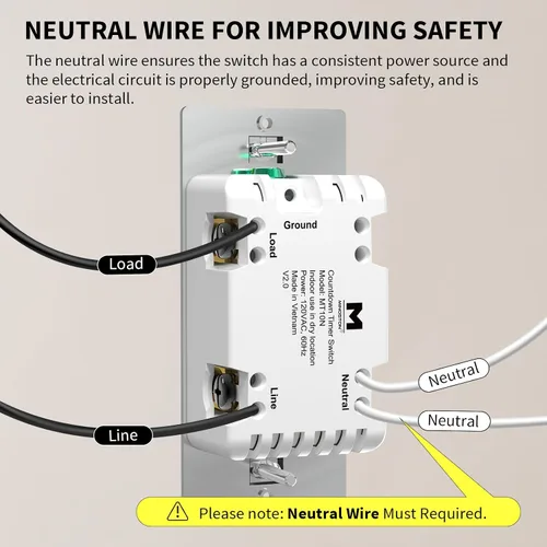 Miniatura 7 de Interruptor temporizador de cuenta regresiva Minoston para ventiladores y luces de baño, 5/10/30/60 minutos, 2/4 horas, interruptor temporizador