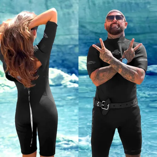 Miniatura 6 de XUKER Traje de neopreno corto para hombre para mujer, 0.118 in con cremallera trasera, traje de buceo de neopreno de manga corta térmico para buceo