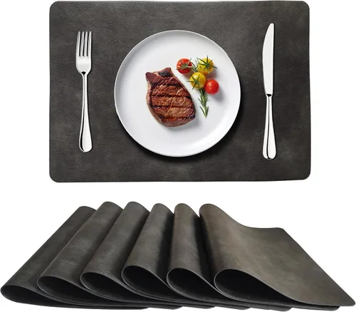 Miniatura 10 de Juego de 6 manteles individuales de piel sintética con patrón de piel vaca, resistentes al calor, decoraciones antideslizantes para mesa de comedor
