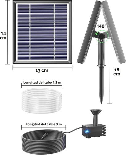 Miniatura 5 de Biling Fuente solar para baño de pájaros, kit de panel solar, bomba de agua solar para exteriores con tubo de 4 pies para baño de colibríes