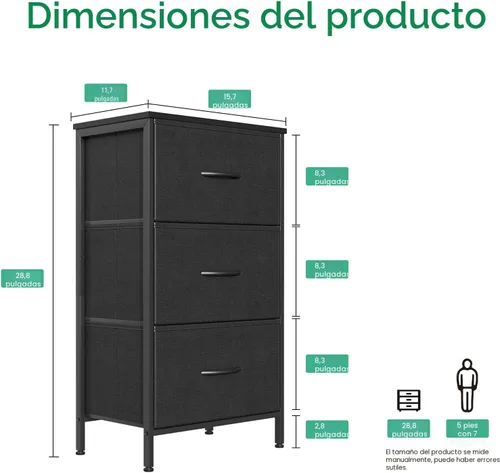 Miniatura 3 de AODK Cómoda para Dormitorio, Mesita de Noche, Cajonera Pequeña, Mesa de Centro para Sala de Estar, Cómoda de Armario con 3 Cajones Organizador