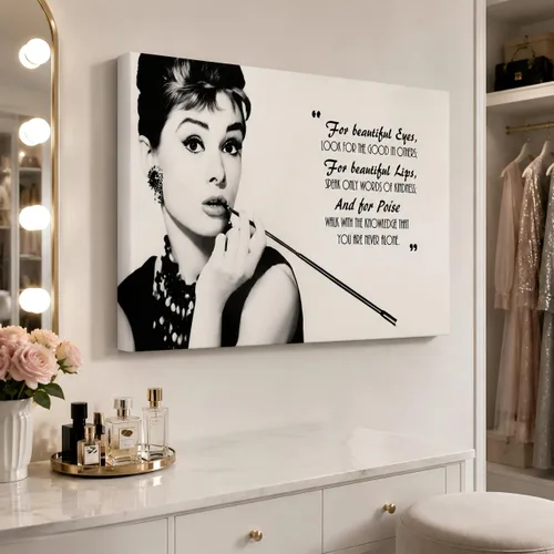 TIMUBA Arte de Pared en Lienzo de Hepburn, Póster Enmarcado con Cita de Hepburn para Ojos Hermosos Decoración de Pared, Imagen en Blanco y Negro de