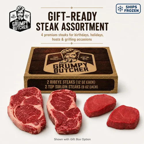 Miniatura 3 de Caja de regalo de 4 filetes Grumpy Butcher – 2 filetes de entrecot (12 oz) y 2 filetes de solomillo superior (6 oz) – Sampler de carne Angus