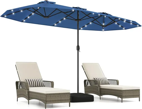 Miniatura 16 de Tangkula Sombrilla solar de doble cara de 13 pies para patio, sombrilla individual extragrande para exteriores con 36 luces LED, parte superior Beige