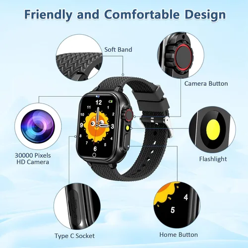 Miniatura 5 de Reloj inteligente para niños de 5 a 12 años, regalo de cumpleaños para niños y niñas, reloj con pantalla táctil HD con 32 juegos, cámara, grabadora
