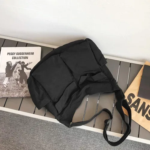 Miniatura 2 de GAXOS Bolso bandolera estético para la escuela, estilo vintage, de lona negra, para mujer, bolso de hombro para laptop