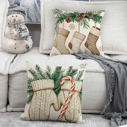 Miniatura 2 de Juego de 4 fundas de almohada decorativas para árbol de Navidad de invierno, 18 x 18 pulgadas, con medias de manoplas, regalos para porche