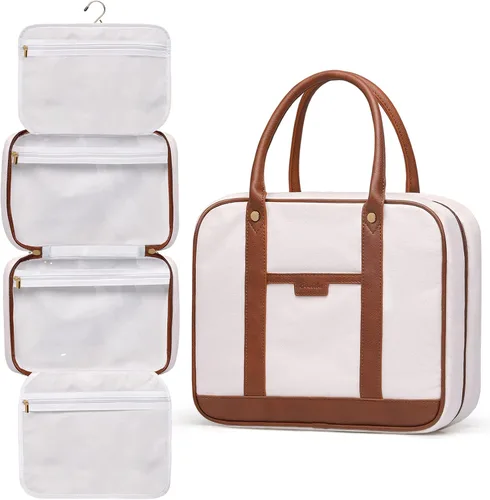 Miniatura 10 de Bosidu Neceser de viaje colgante, organizador de artículos de tocador de viaje de gran capacidad para mujeres con 4 compartimentos y 1 gancho