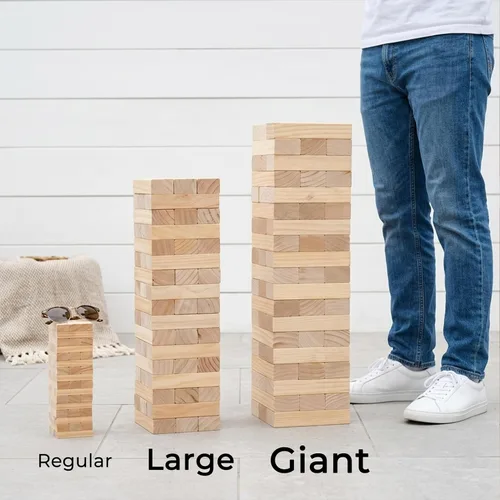 Miniatura 6 de Outdoor Games - Juego de apilamiento de torre de madera grande – 54 bloques de pino de alta calidad que se apilan hasta 4 pies con tablero de reglas