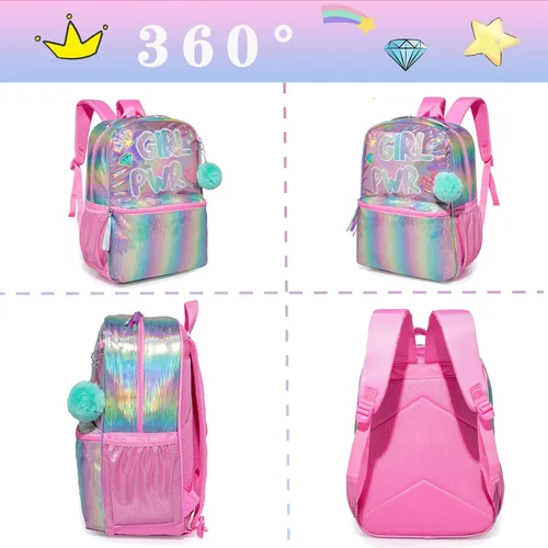 Miniatura 3 de HTgroce Mochila para niñas de primaria para estudiantes, juego de mochila escolar para niñas, bolsa de libros preescolar con lonchera y estuche