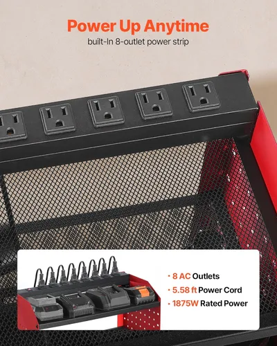 Miniatura 3 de VEVOR Organizador de herramientas eléctricas con estación de carga, estante de almacenamiento para taladros de 3 capas con 4 soportes para taladros