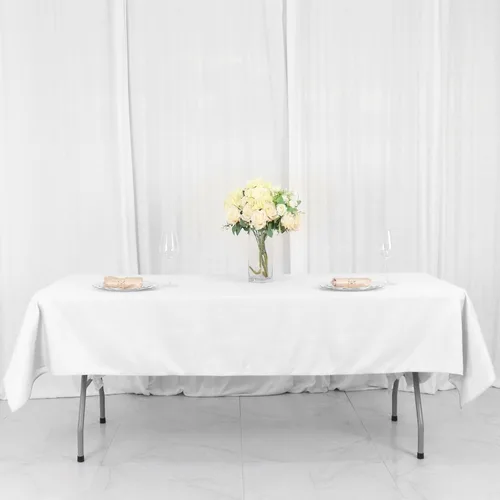 Miniatura 2 de BalsaCircle Mantel rectangular de poliéster de 54 x 96 pulgadas, color blanco, para bodas, fiestas, eventos, cocina, comedor