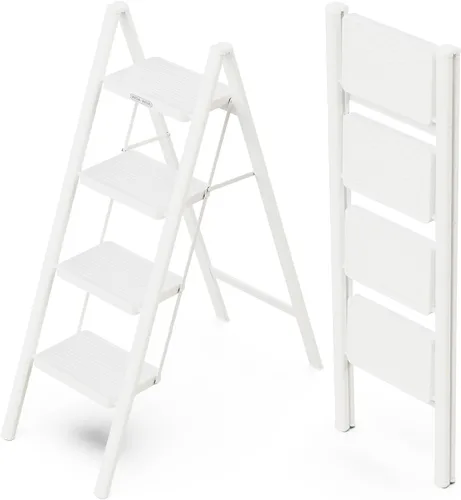 Miniatura 11 de WOA WOA Escalera de 2 escalones, taburete plegable con pedales anchos, taburete portátil para adultos, escaleras de acero resistente para el hogar