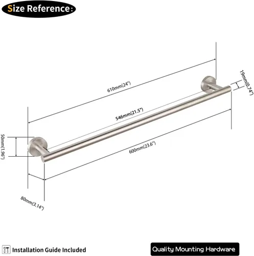 Miniatura 5 de GERZWY Barra para toallas de baño de 24 pulgadas, de acero inoxidable cepillado, estilo contemporáneo, montaje en pared para baño y cocina