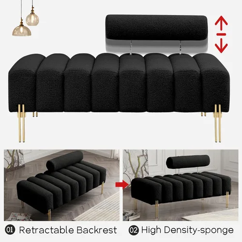 Miniatura 6 de NIOIIKIT Sofá loveseat moderno de 53.2", sofá de acento tapizado con patas doradas y respaldo ajustable, pequeños sofás de felpa teddy para Peluche