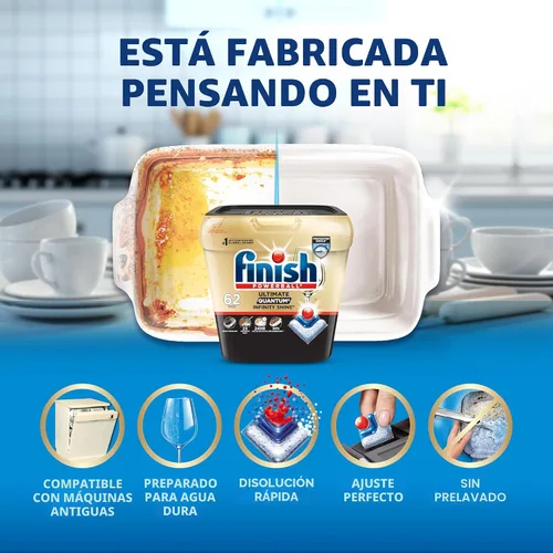 Miniatura 7 de Finish Ultimate Infinity Shine - Cápsulas para lavavajillas, detergente sin necesidad de pre-enjuague, elimina manchas quemadas, con Protector