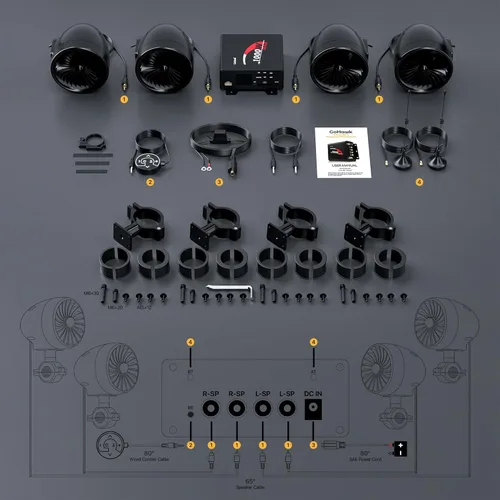 Miniatura 3 de GoHawk Sistema de Audio y Amplificador de Bocinas para Motocicleta, 1000W Bluetooth Impermeable Sistema de Radio de Audio de 4 Pulgadas Radio FM USB