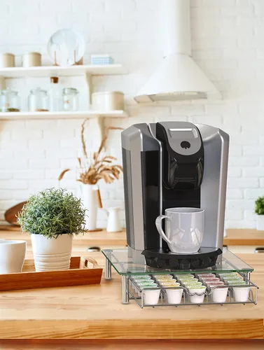 Miniatura 3 de Deco Brothers - Cajón de almacenamiento de cápsulas de café K-Cup de vidrio templado de cristal para 30 cápsulas, cromado Cromo con tapa de cristal