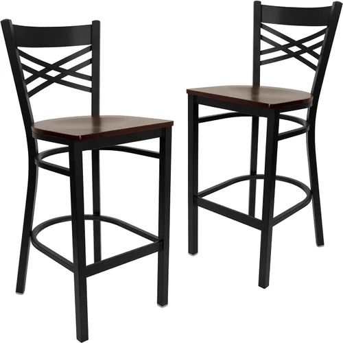 Miniatura 11 de Flash Furniture HERCULES Series Black ''X'' Back Metal Restaurant Barstool - Asiento de vinilo negro Asiento de vinilo negro/marco de metal negro