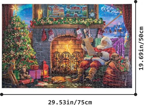 Miniatura 2 de Becko US Rompecabezas de madera para adultos, rompecabezas de 1000 piezas para adultos, Santa Claus en la chimenea, lista de deseos de Santa Claus