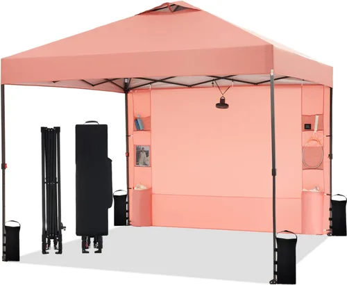 Miniatura 24 de Tunbne - Toldo desplegable de 10 x 10 pies con 1 pared lateral y 6 bolsillos, instalación de un solo empuje, tienda de sombra instantánea con techo