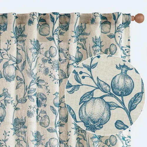 Miniatura 12 de Jinchan Cortinas de lino para sala de estar de 63 pulgadas de largo, con estampado de hojas tropicales, cortinas botánicas de lino estilo rústico