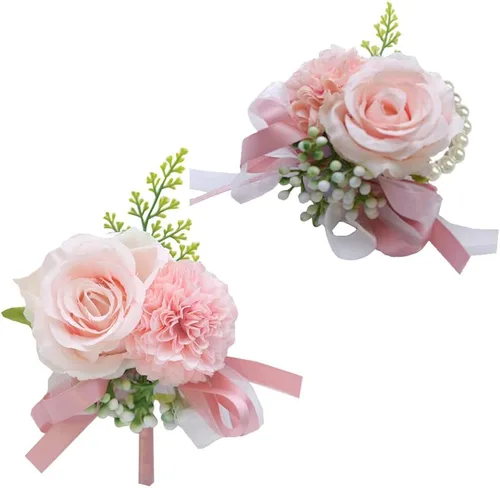 Miniatura 9 de Wrist Corsage and Boutonniere Set for Bride Groom Bridesmaids Groomsmen Wedding Homecoming Flowers Prom Suit Accessories, Rose Boutonniere and