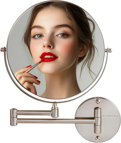 Miniatura 13 de OVENTE Espejo de maquillaje montado en la pared de 7 pulgadas con aumento 1X/10X, espejo redondo de tocador de baño de doble cara, diseño giratorio