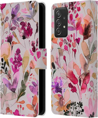 Head Case Designs Officially Licensed Ninola Artsy Ink Flowers Botanical Patterns Leather Wallet Case Compatible with Samsung Galaxy A53 5G (2022)