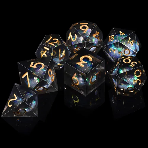 Miniatura 4 de AUSTOR Juego de dados DND de resina de núcleo líquido, de borde afilado poliédricos, juego de 7 dados DND de arena movediza hechos a mano de resina