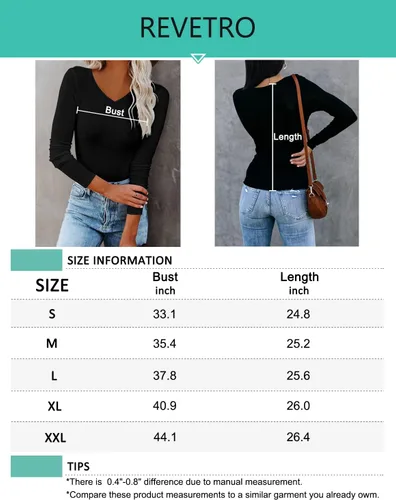 Miniatura 6 de REVETRO Camiseta sexy de manga larga con cuello en V para mujer, ajustada, básica, para invierno