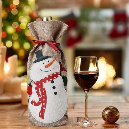 Miniatura 4 de Mr. Pen Bolsas de vino de Navidad, paquete de 2, fundas de arpillera para botellas de vino con cordón, bolsas de vacaciones