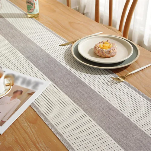 Miniatura 5 de Hsvanyr Camino de mesa gris rústico rectangular con exquisita borla para cocina, comedor, picnic, mesa de café, 13 x 63 pulgadas, a prueba de polvo