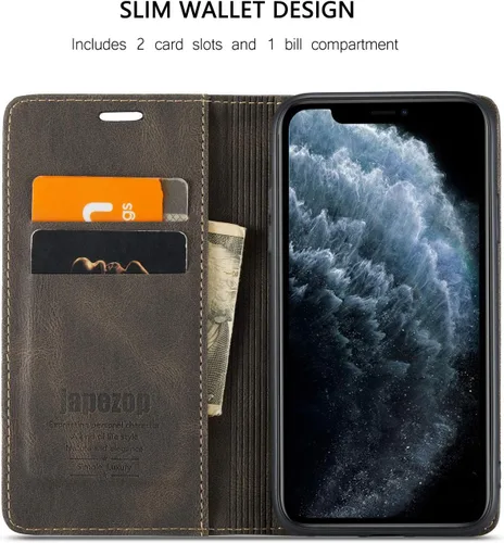 Miniatura 4 de japezop Funda tipo cartera para iPhone 11 Pro Max con tarjetero [bloqueo RFID], funda magnética de cuero con tapa para iPhone 11 Pro Max de 6.5 Café