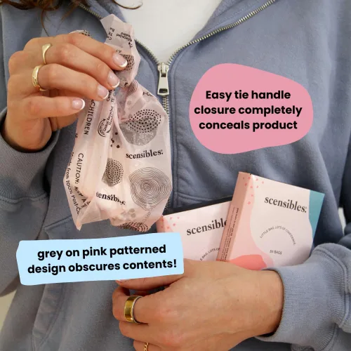 Miniatura 7 de Scensibles Bolsas de eliminación de cuidado personal (50 unidades) - Para tampones, almohadillas, forros, preservativos y más - Solución