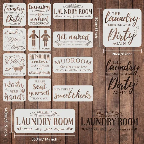 Miniatura 2 de FINGERINSPIRE 12 plantillas de lavandería de plástico para baño, reglas de dibujo, juegos de pintura, plantillas de palabras para lavandería