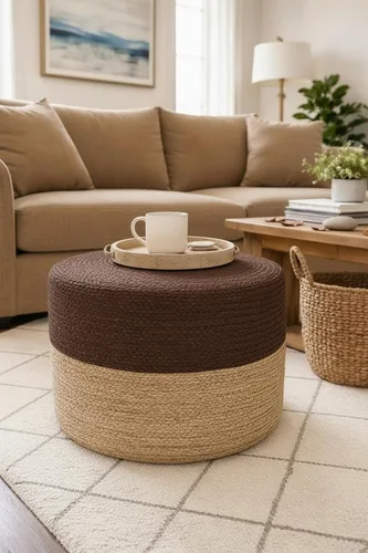 Miniatura 3 de Puf otomano de yute, 100% yute trenzado, puf reposapiés tejido a mano, tradicional puf bohemio para sala de estar, dormitorio, guardería, patio