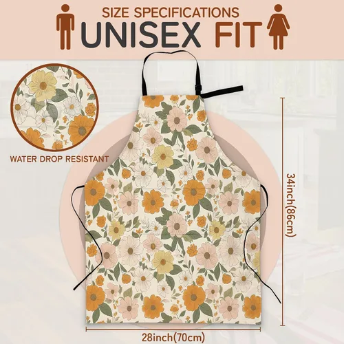 Miniatura 2 de Delantal de cocina con bolsillo, cuello ajustable impermeable y lazos largos, delantal de cocina para hornear, jardinería, pintura para mujer Retro