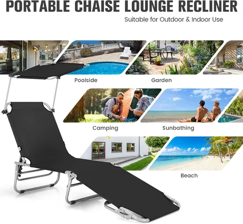 Miniatura 9 de S AFSTAR Juego de 2 sillas plegables para exteriores, sillas de playa con toldo de 360°, respaldo de 5 posiciones y reposapiés de 2 posiciones, Beige