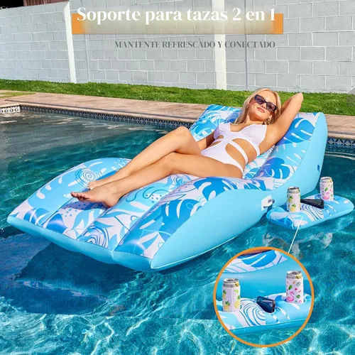 Miniatura 3 de SLOOSH Flotadores inflables de piscina para adultos, silla de piscina de comodidad extrema con soporte para tazas desmontable, tumbona resistente
