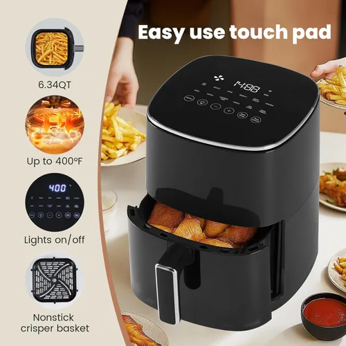 Miniatura 5 de Freidora de aire Sweetcrispy con ventana cuadrada, freidora de aire 12 en 1, 6 QT, asar, recalentar, deshidratar, hornear, cocinar al vapor con 204C