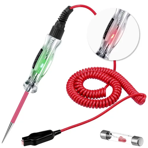 Probador de circuito automotriz con bombilla LED de doble color, luz de prueba de 6-24 V con cable de resorte extendido PU de 135 pulgadas, sonda de