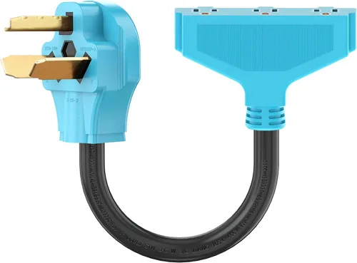 CircleCord Cable adaptador de distribución de secadora de 3 clavijas, 30 amperios a 110 V, NEMA 10-30P macho a 3X 5-15R enchufe doméstico hembra